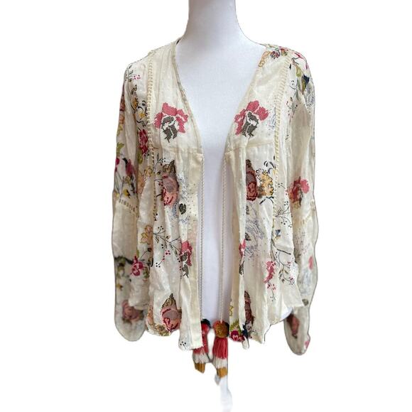 Zara Tops - Zara floral Dotted Tassel Kimono Size S